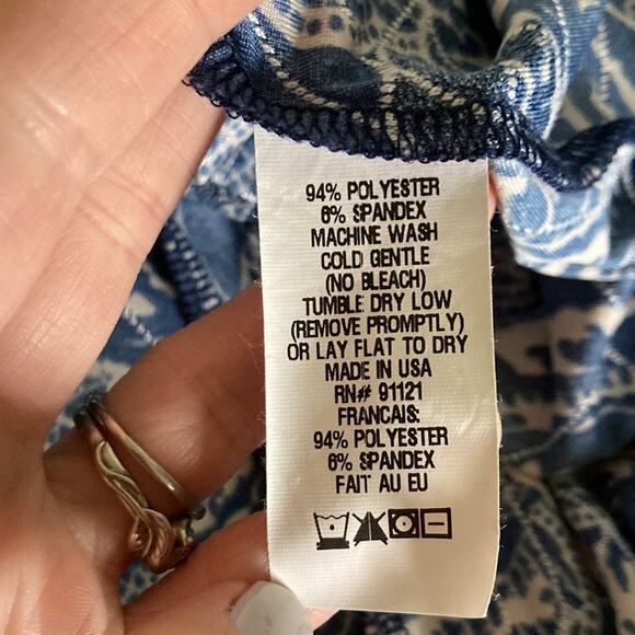 Snoskins Blue & Cream Stretch Pull On Midi Skirt, Size S - Picture 7 of 7